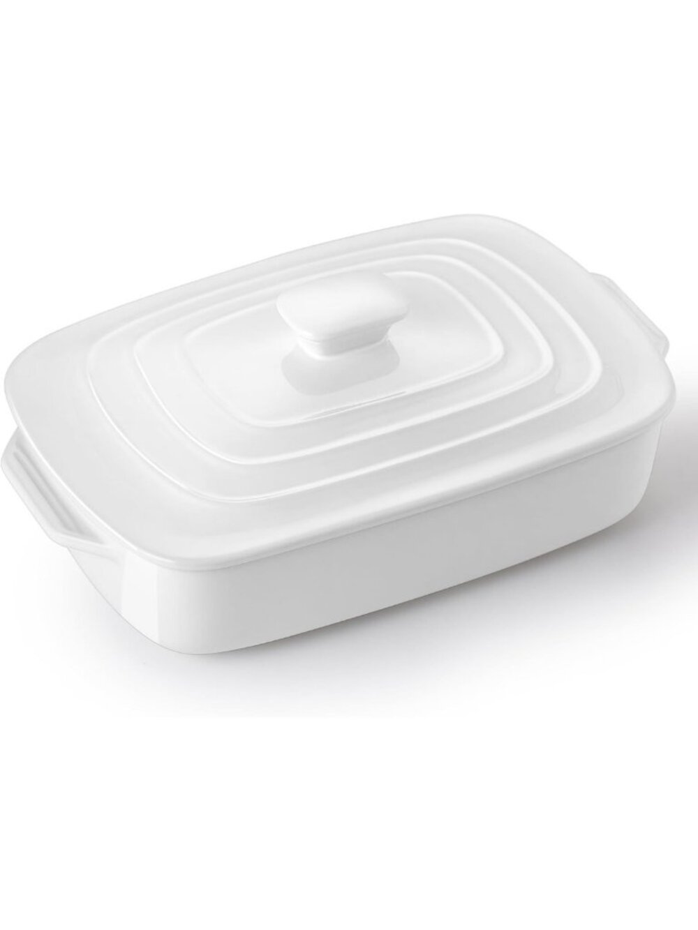 4 QT White Ceramic Casserole Dish with Lid - Large Baking Dish for Oven